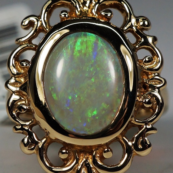 14KY Gold 11 x 9mm Oval Genuine Opal Ring - Picture 2 of 7